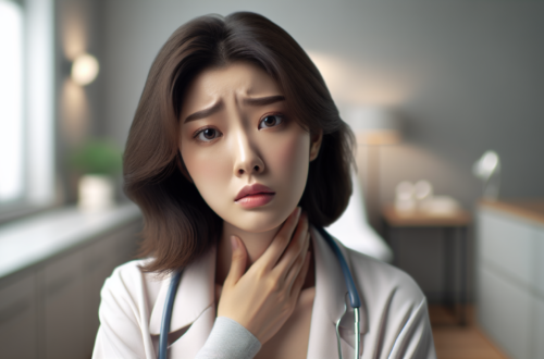 산후 갑상선염 원인을 보여주는 출산 후 여성 목 부분