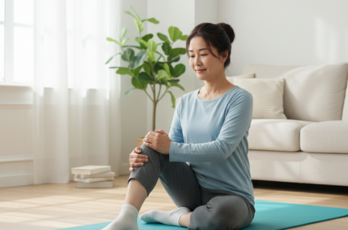 중년여성 무릎 통증 예방을 위한 운동하는 모습